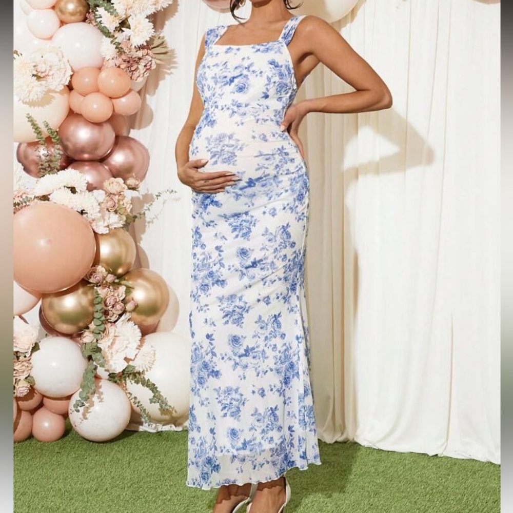 SHEIN Blue and White Floral Dress